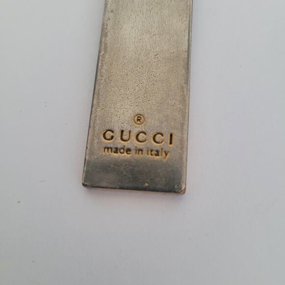 Gucci Key Chain Ring Fob Ring Charm Plate Black Silver Small Keychain Metal Logo - Picture 3 of 7